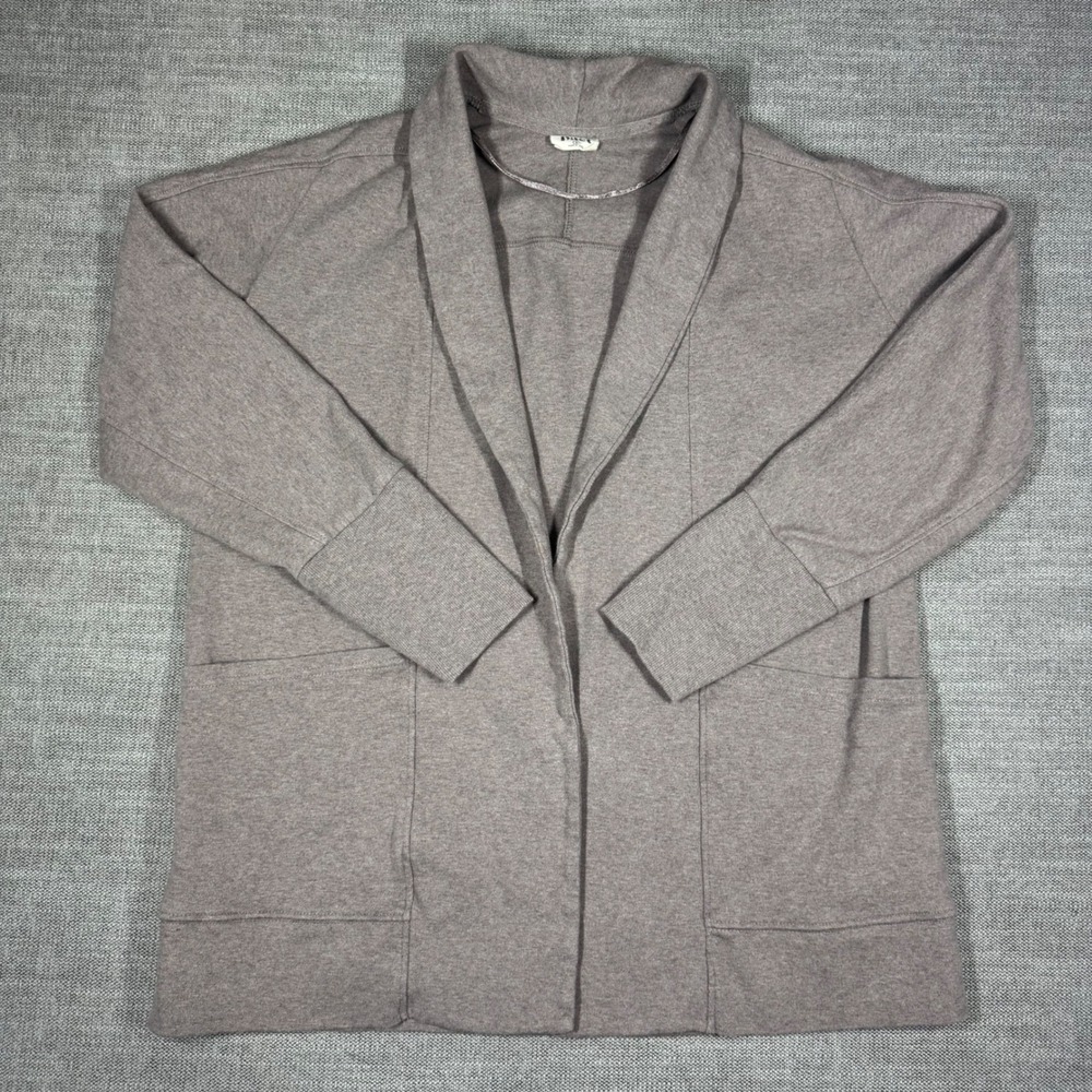 Pact Organic Airplane Wrap Cardigan Deep Taupe Heather Shawl Collar Medium